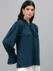 KOTTY BIZwear Tie-Up Neck Bell Sleeve Solid Top