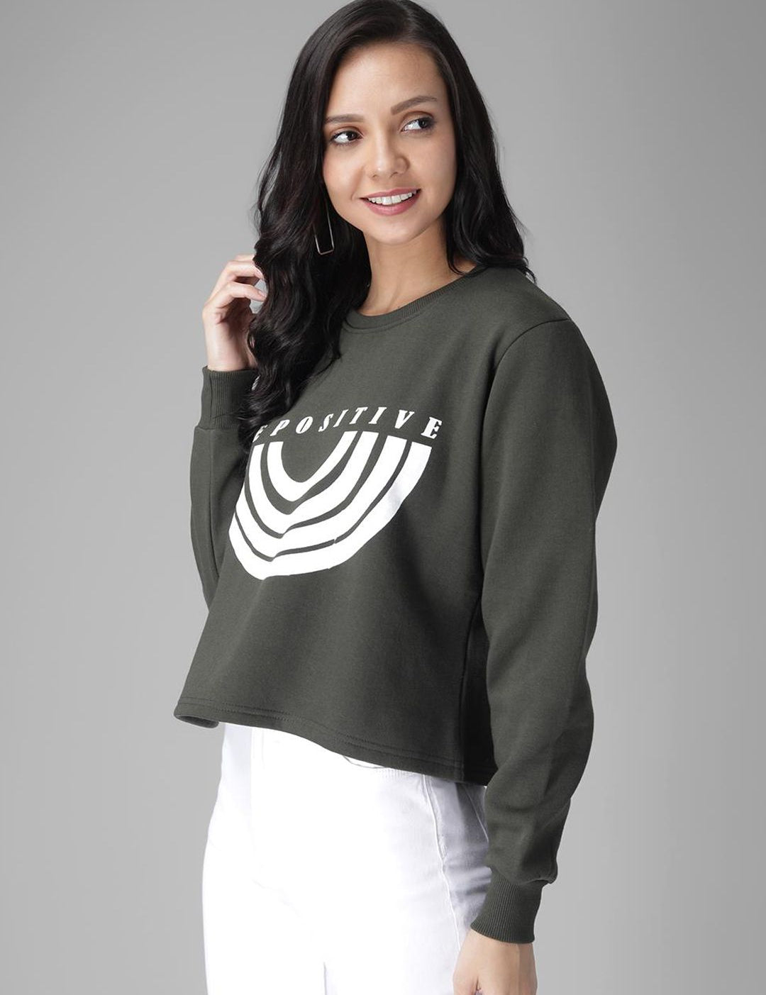 Kotty Women Olive Green Printed Sweatshirt