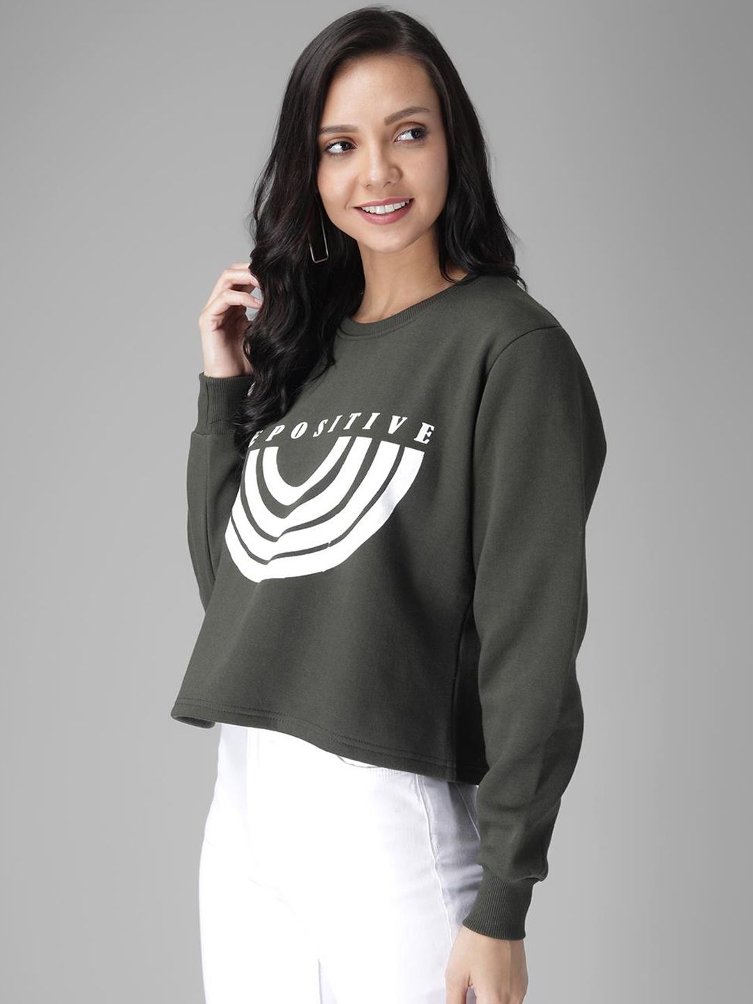 Kotty Women Olive Green Printed Sweatshirt