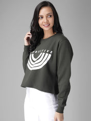 Kotty Women Olive Green Printed Sweatshirt
