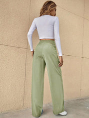 Kotty Green Women Relaxed Straight Leg High-Rise Easy Wash Pleated Parallel Trousers
