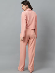 Kotty Pink Notched Lapel Collar Blazer & Mid Rise Trouser 