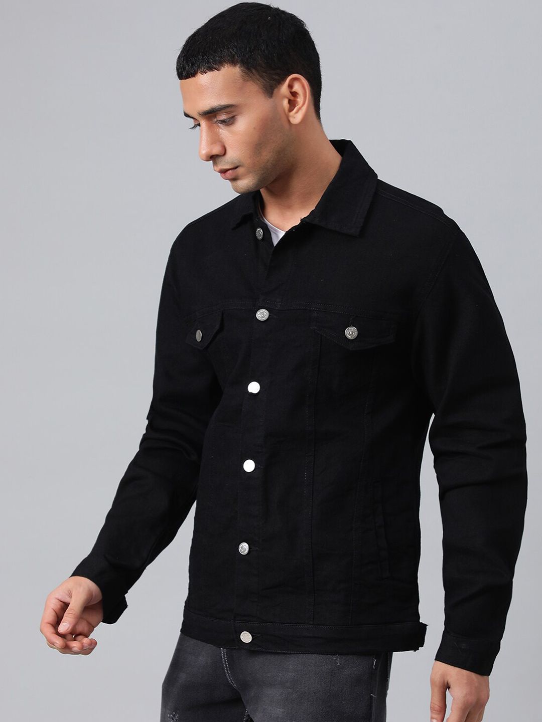 Kotty Men Spread Collar Long Sleeves Denim Jacket