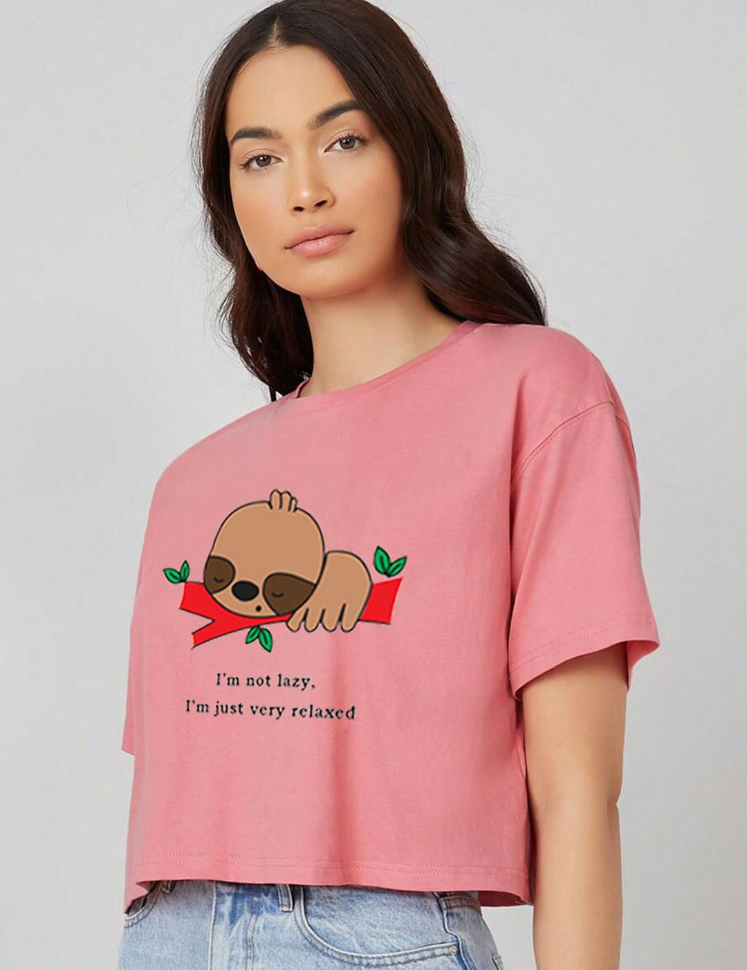 Kotty Graphic Printed Round Neck Crop Oversized T-shirt