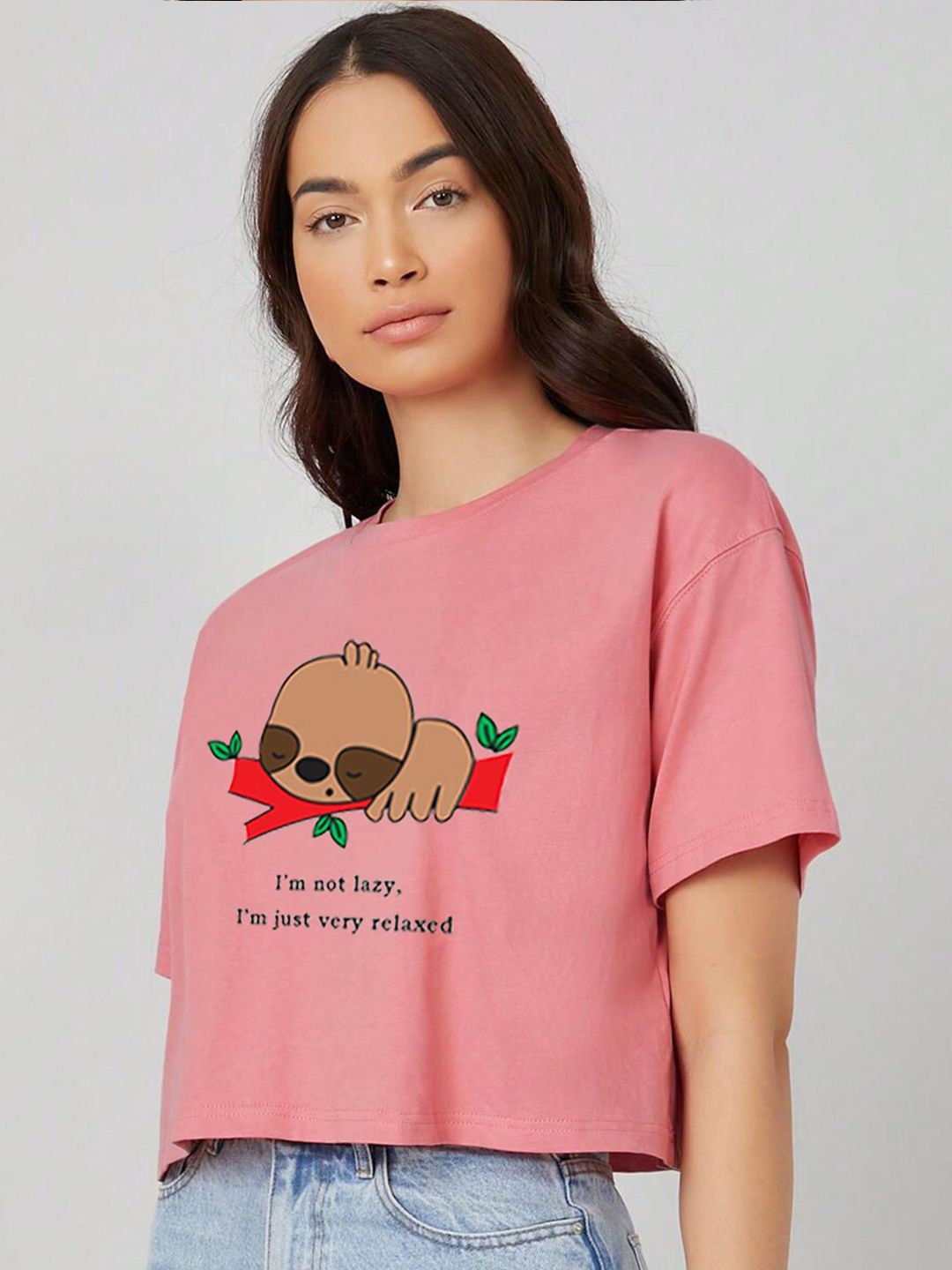 Kotty Graphic Printed Round Neck Crop Oversized T-shirt