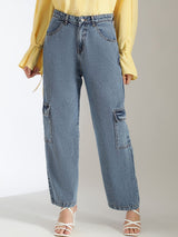 Kotty Women High-Rise Clean Look Stretchable Cargo Jeans