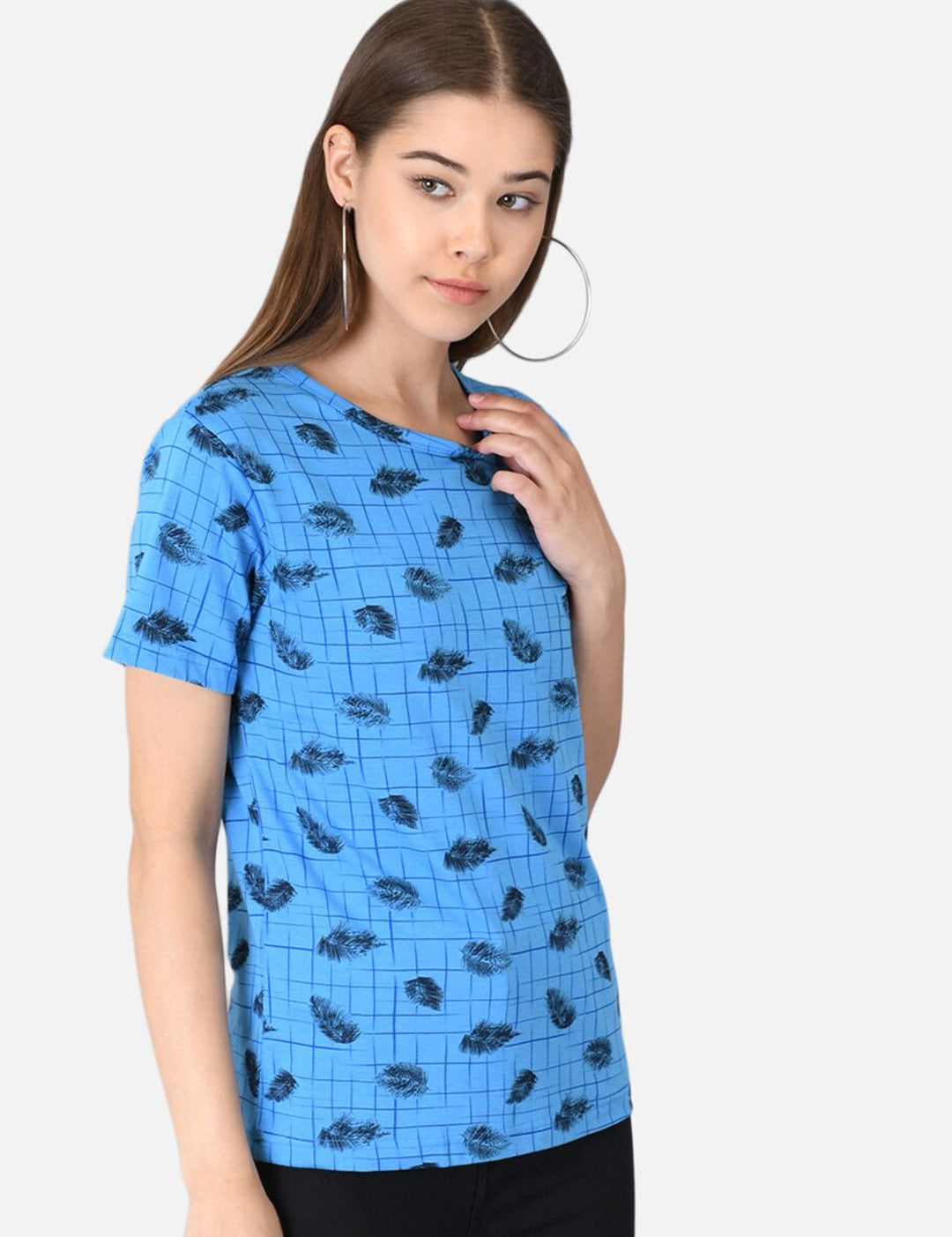 Kotty Women Blue Printed Round Neck T-shirt