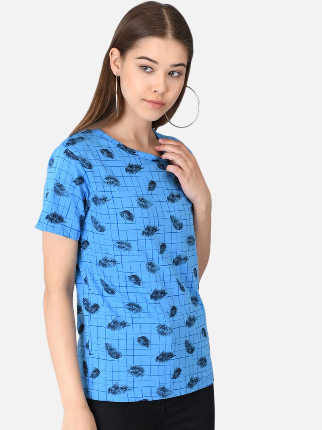 Kotty Women Blue Printed Round Neck T-shirt