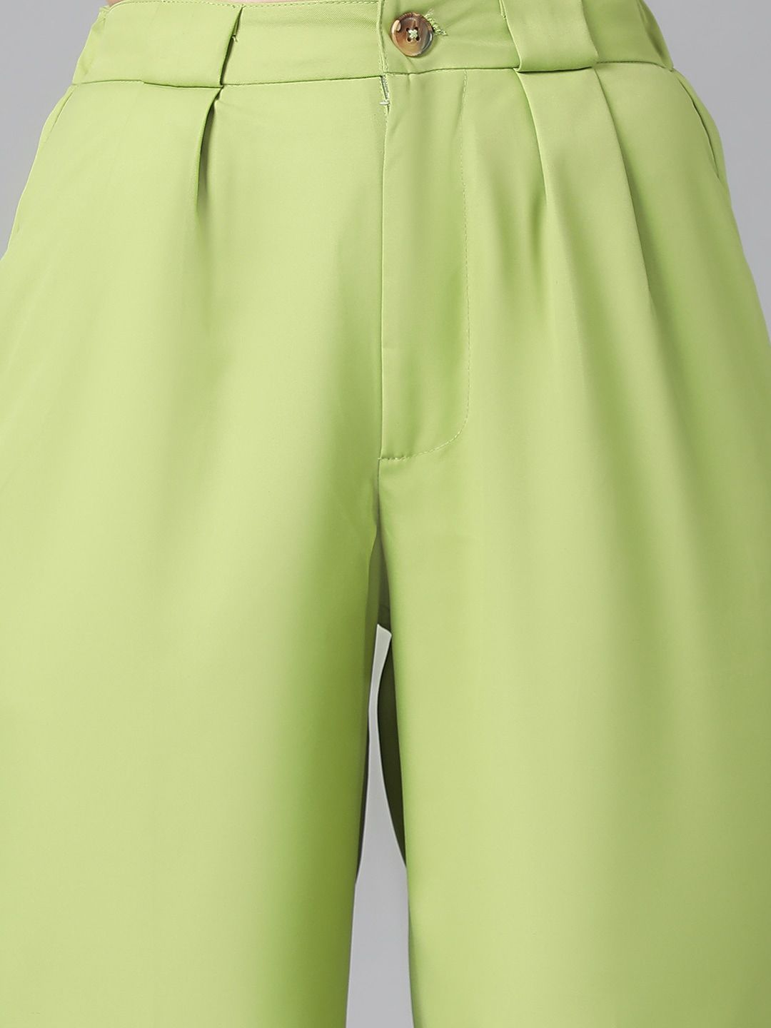 Kotty Women Green Relaxed Straight Leg High-Rise Easy Wash Pleated Parallel Trousers