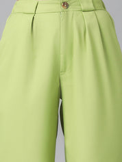 Kotty Women Green Relaxed Straight Leg High-Rise Easy Wash Pleated Parallel Trousers
