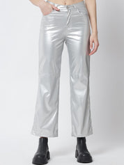 Kotty Women Silver-Toned Relaxed Straight Fit Trousers