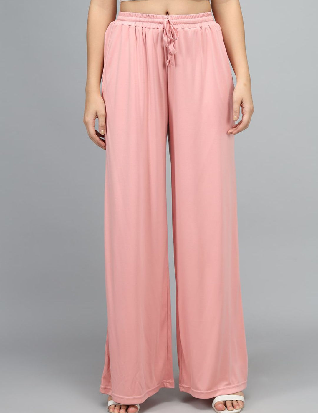 Kotty Women Pink Loose Fit Solid High-Rise Parallel Trousers