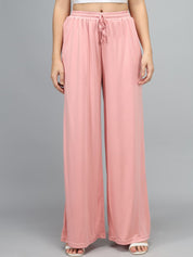 Kotty Women Pink Loose Fit Solid High-Rise Parallel Trousers