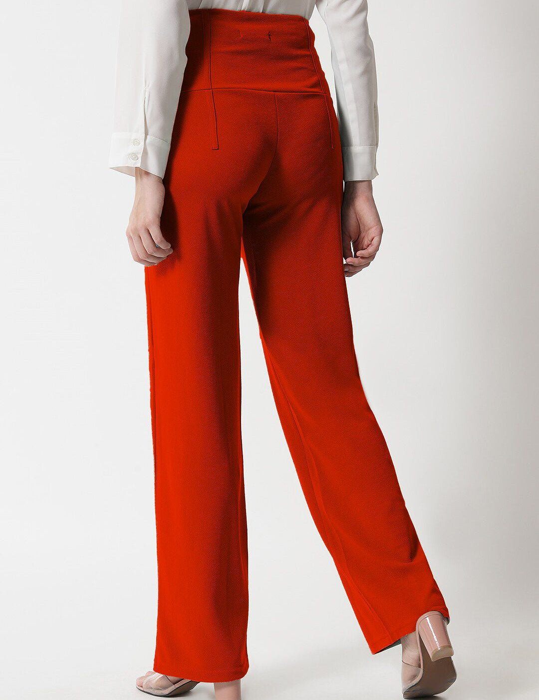 Kotty Women Orange Relaxed Straight Fit High-Rise Easy Wash Pleated Trousers