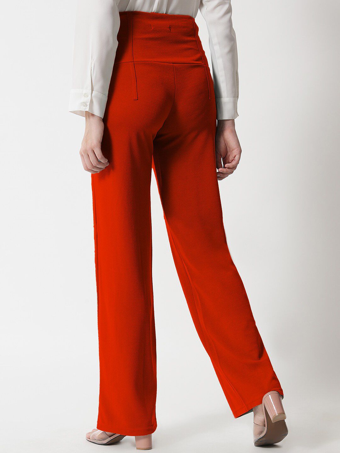 Kotty Women Orange Relaxed Straight Fit High-Rise Easy Wash Pleated Trousers