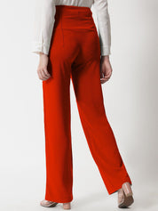 Kotty Women Orange Relaxed Straight Fit High-Rise Easy Wash Pleated Trousers