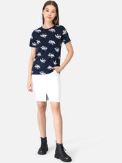 Kotty Women Navy Blue & Coral Orange Pack of 2 Printed T-shirt