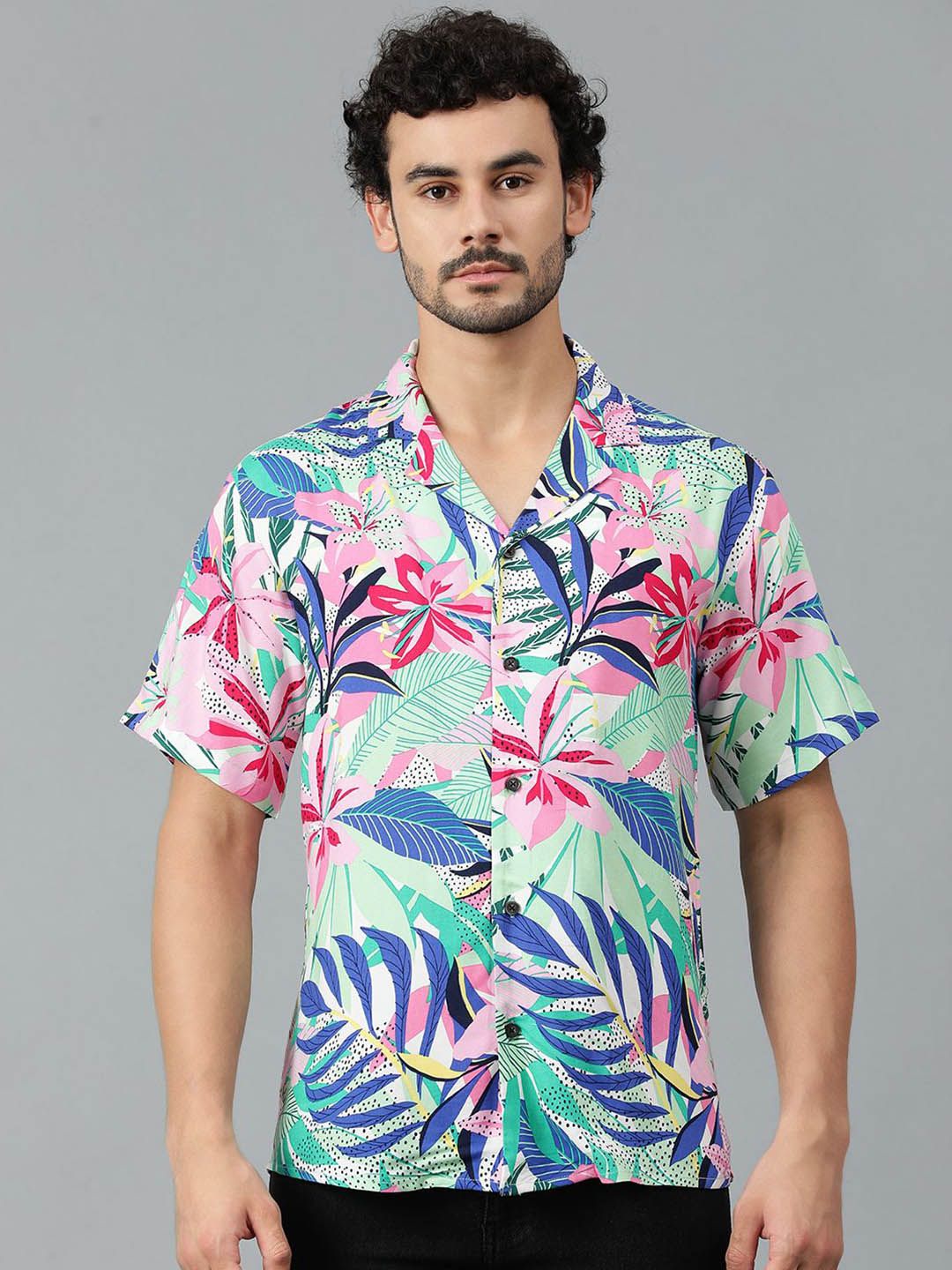 Kotty Men Cuban Collar Floral Printed Casual Shirt