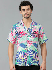 Kotty Men Cuban Collar Floral Printed Casual Shirt