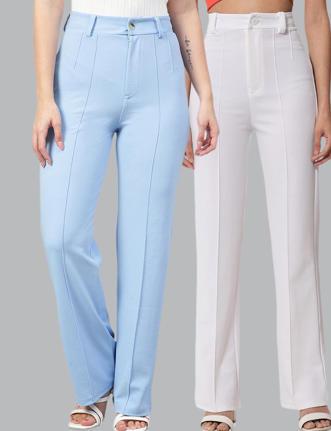 Kotty Women Pack Of 2 Relaxed Straight Leg Fit High-Rise Easy Wash Trousers