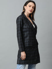 KOTTY BIZwear Black Checked Double-Breasted Overcoat