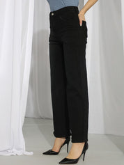 Kotty Women Black Jean Straight Fit High-Rise Stretchable Jeans