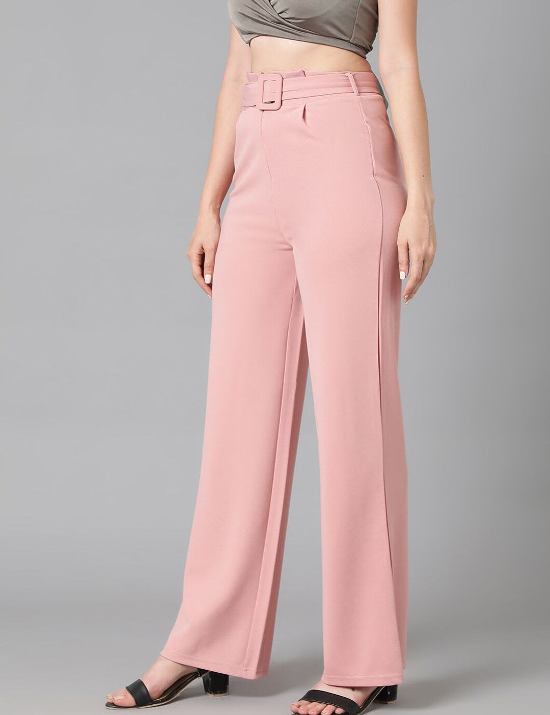 KOTTY BIZwear Women Pink Relaxed Straight Leg Straight Fit High-Rise Easy Wash Pleated Trousers
