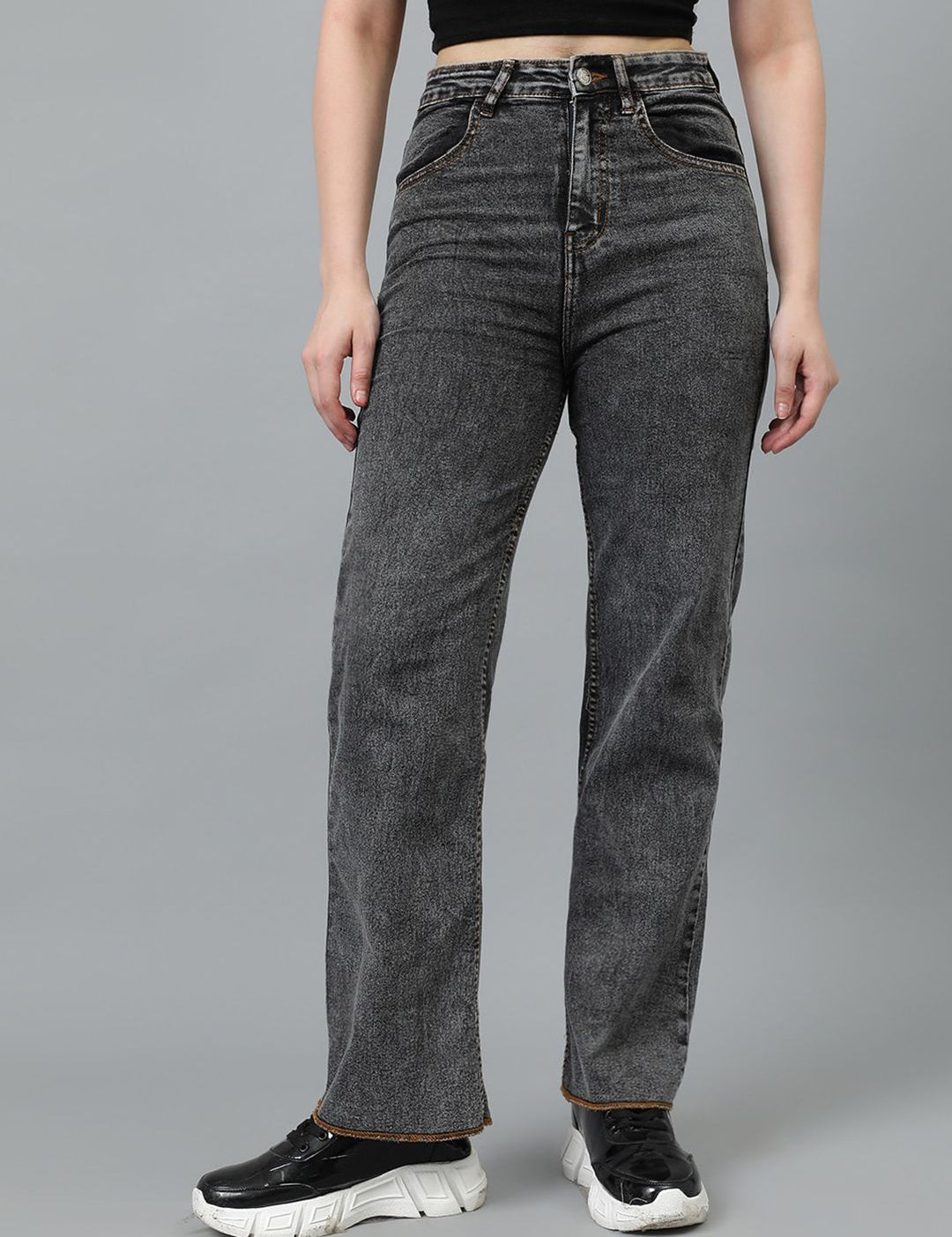 Kotty Women Jean Straight Fit Clean Look Light Fade Crinkle Stretchable Jeans