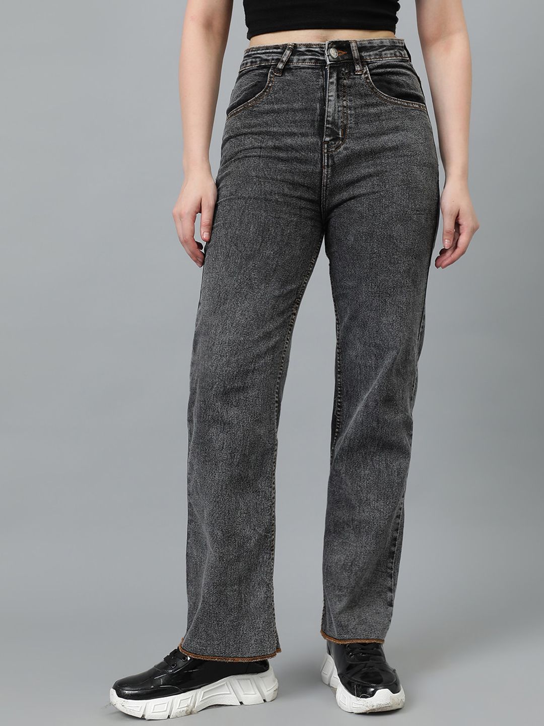 Kotty Women Jean Straight Fit Clean Look Light Fade Crinkle Stretchable Jeans