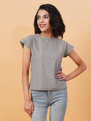 Kotty Grey Round Neck Cap Sleeves Regular T-shirt