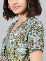 Kotty Green Ethnic Motif Printed Fit & Flare Mini Dress