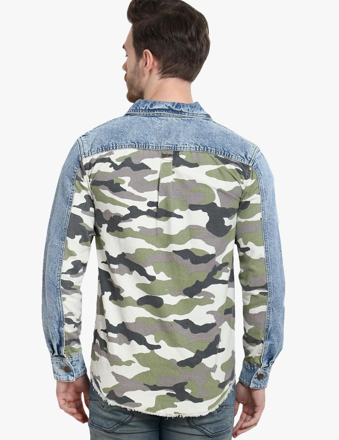 Kotty Men Blue Printed Denim Jacket