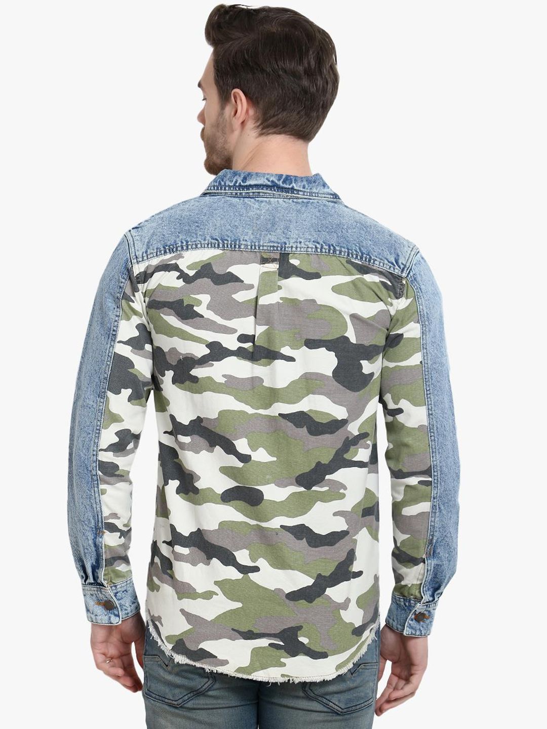 Kotty Men Blue Printed Denim Jacket