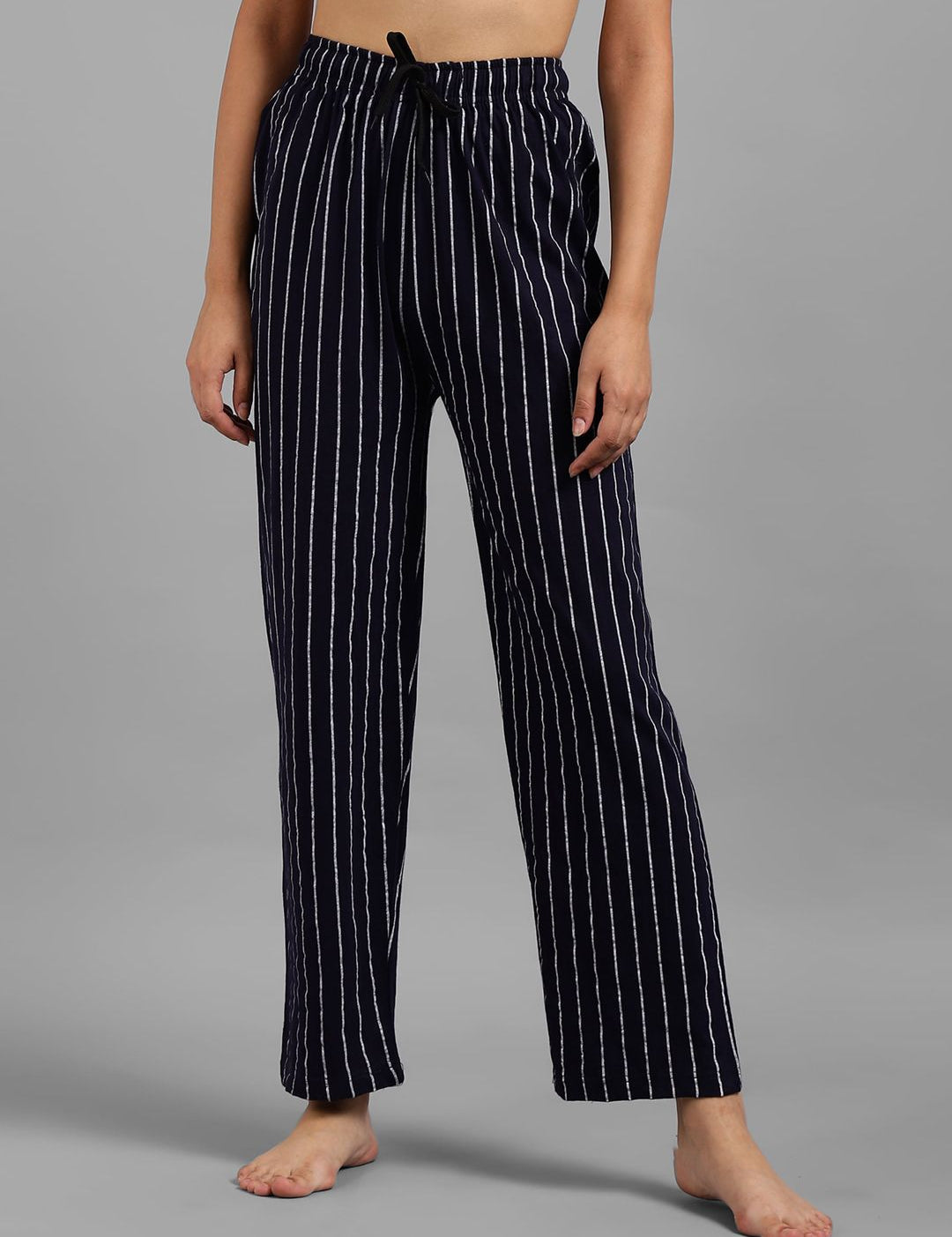 Kotty Women Navy Blue & White Striped Lounge Pants