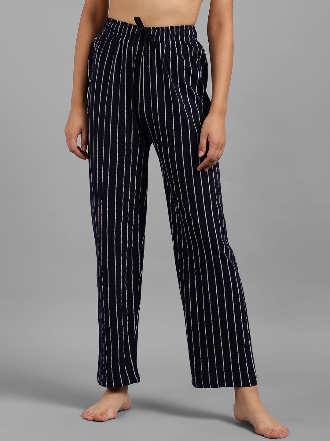 Kotty Women Navy Blue & White Striped Lounge Pants