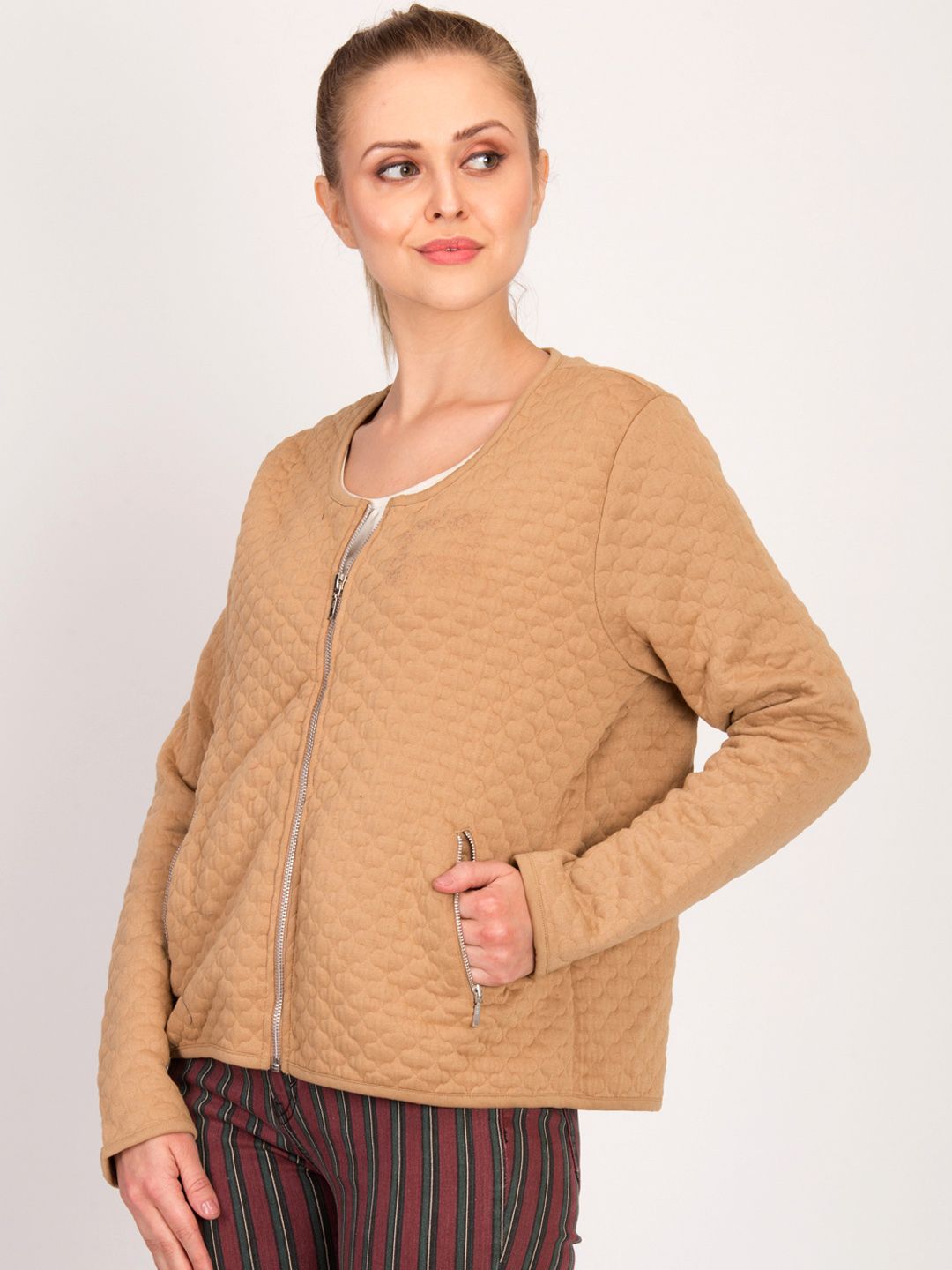 Kotty Women Brown Self Design Tailored Jacket