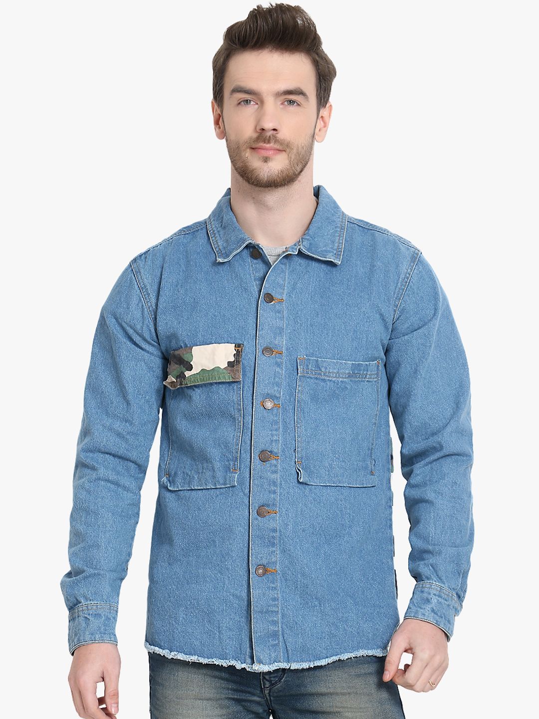 Kotty Men Blue Camouflage Denim Jacket