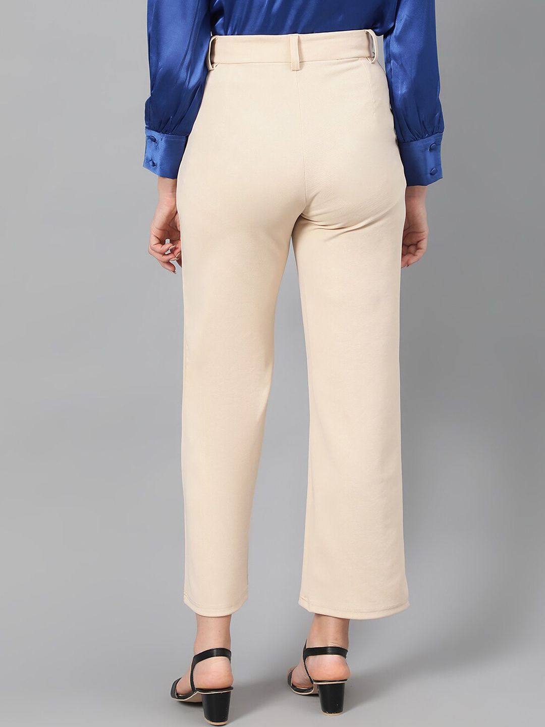 KOTTY BIZwear Women Beige Relaxed Straight Leg Fit High-Rise Easy Wash Trousers