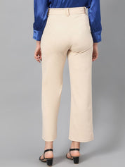 KOTTY BIZwear Women Beige Relaxed Straight Leg Fit High-Rise Easy Wash Trousers