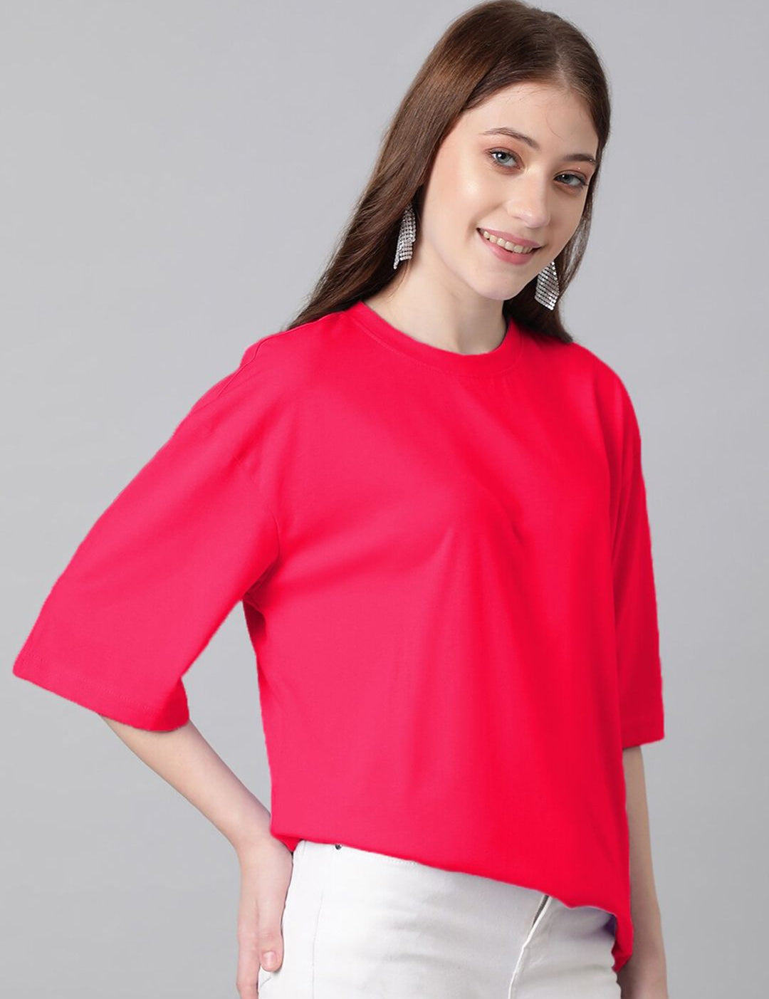 KOTTY Basics Round Neck Drop-Shoulder Sleeves Oversized Fit Cotton T-Shirt
