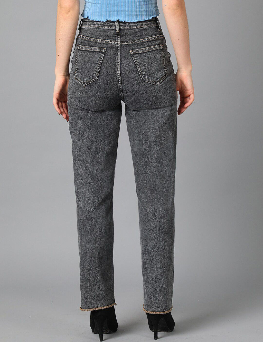 Kotty Women Grey Jean Straight Fit High-Rise Stretchable Jeans