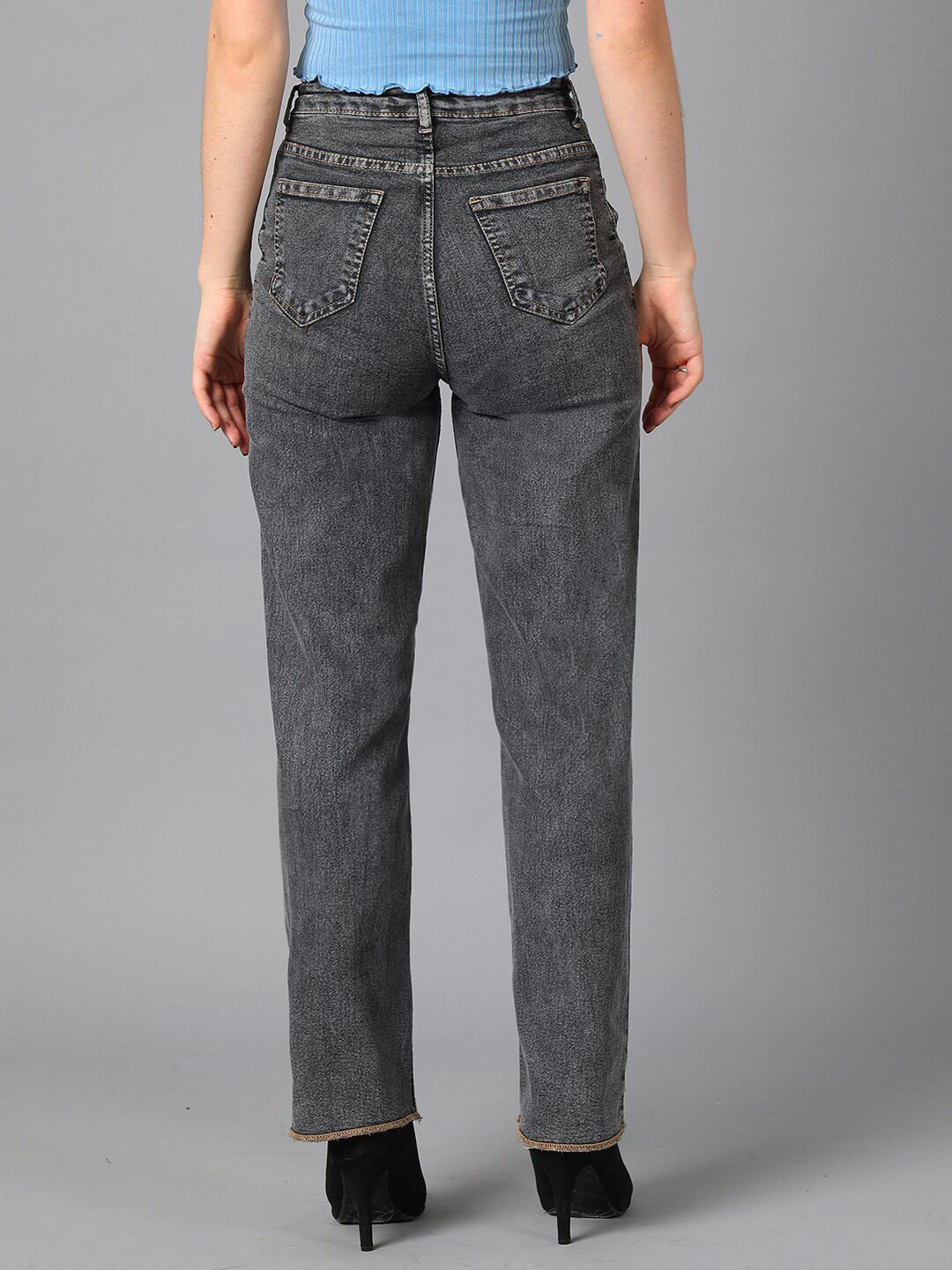 Kotty Women Grey Jean Straight Fit High-Rise Stretchable Jeans