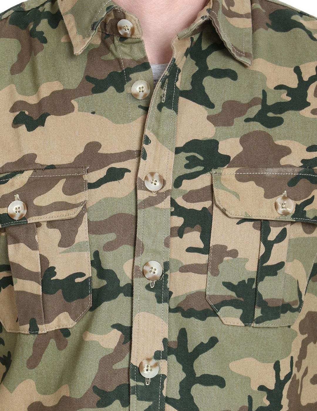 Kotty Men Olive Green Regular Fit Printed Casual Shirt