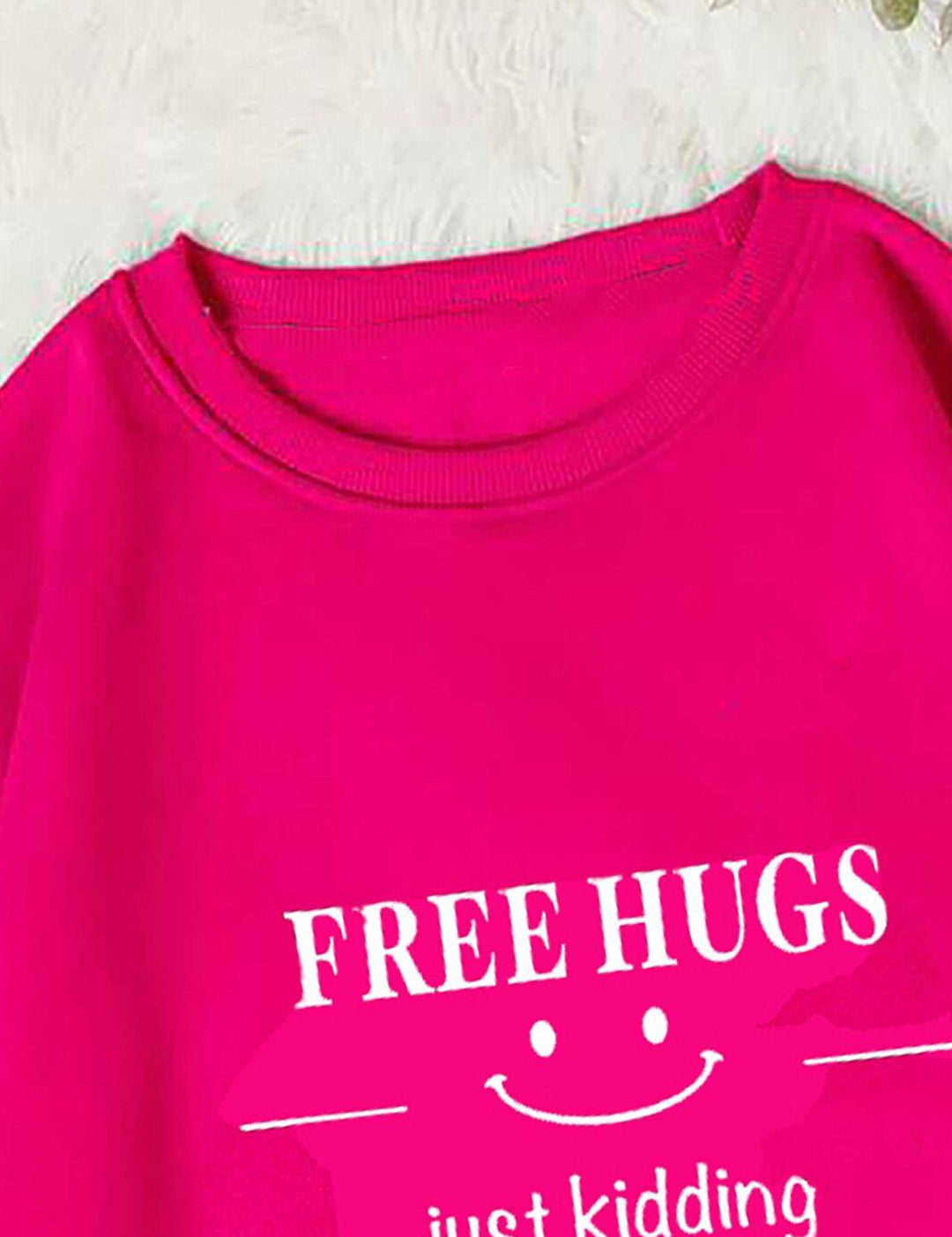 Kotty Pink Typography Printed Long Sleeves Fleece Pullover Sweatshirt