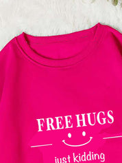 Kotty Pink Typography Printed Long Sleeves Fleece Pullover Sweatshirt