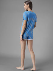 Kotty Women Blue & White Striped Night suit