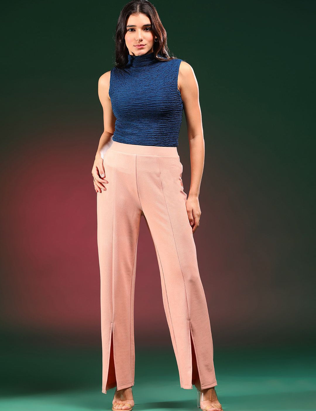 Kotty Women Relaxed Straight Fit High-Rise Easy Wash Regular Trousers