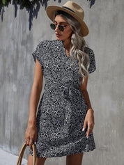 Kotty Black Abstract Printed V-Neck Extended Sleeves A-Line Dress