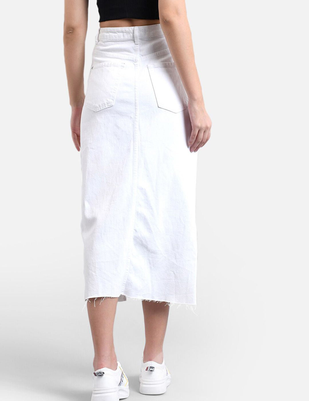 Kotty Women White Solid Denim Straight Skirt