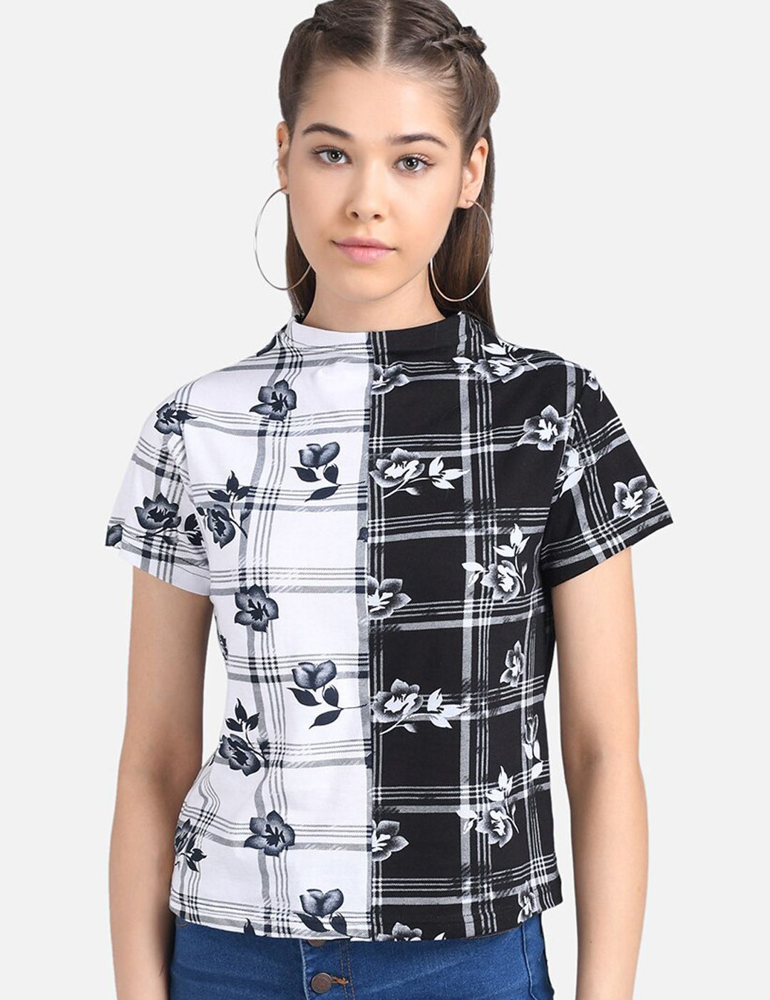 Kotty Women White Checked Pure Cotton Top
